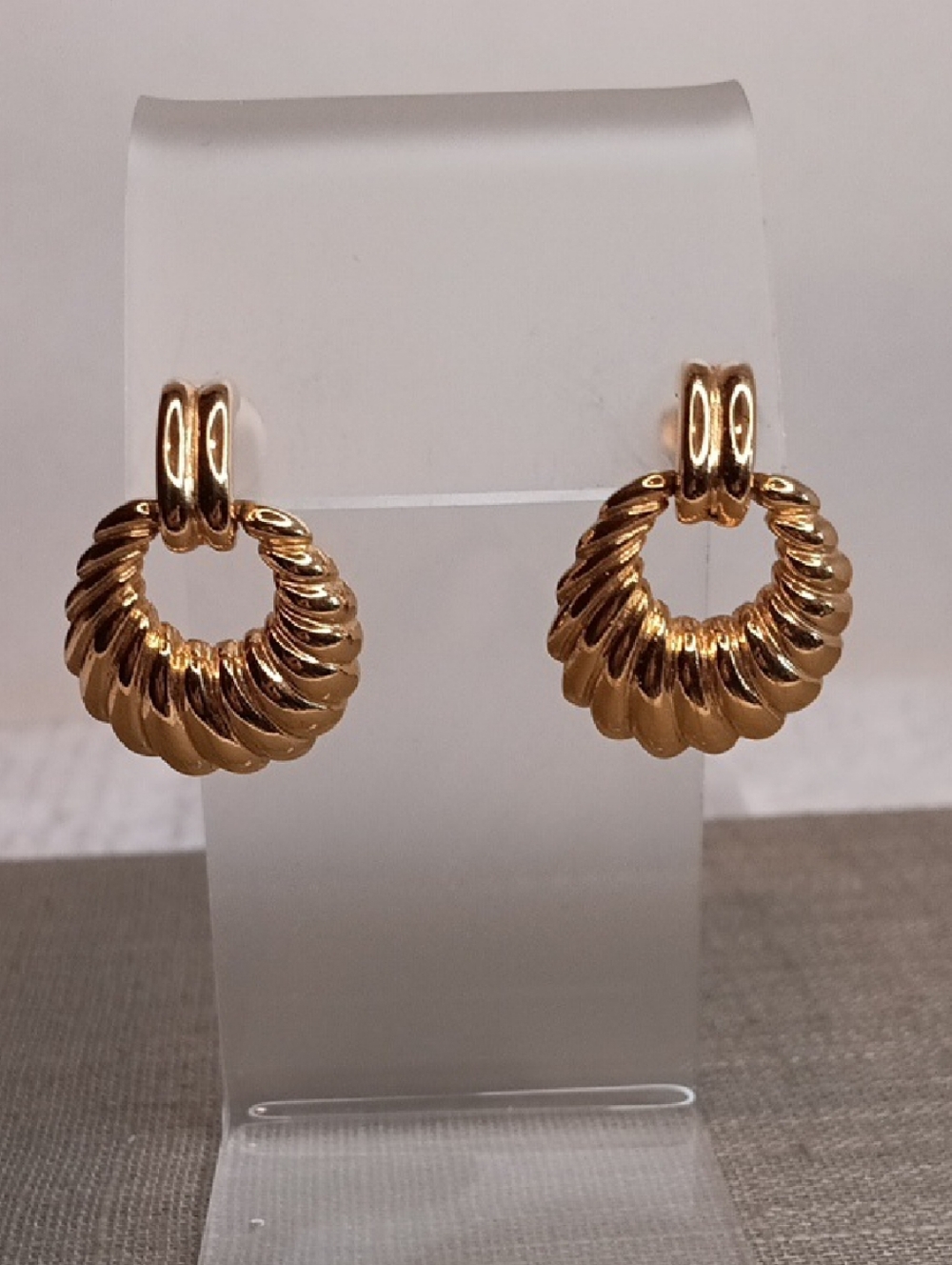 Napier Shiny Gold Twisted Hoop Drop Earrings